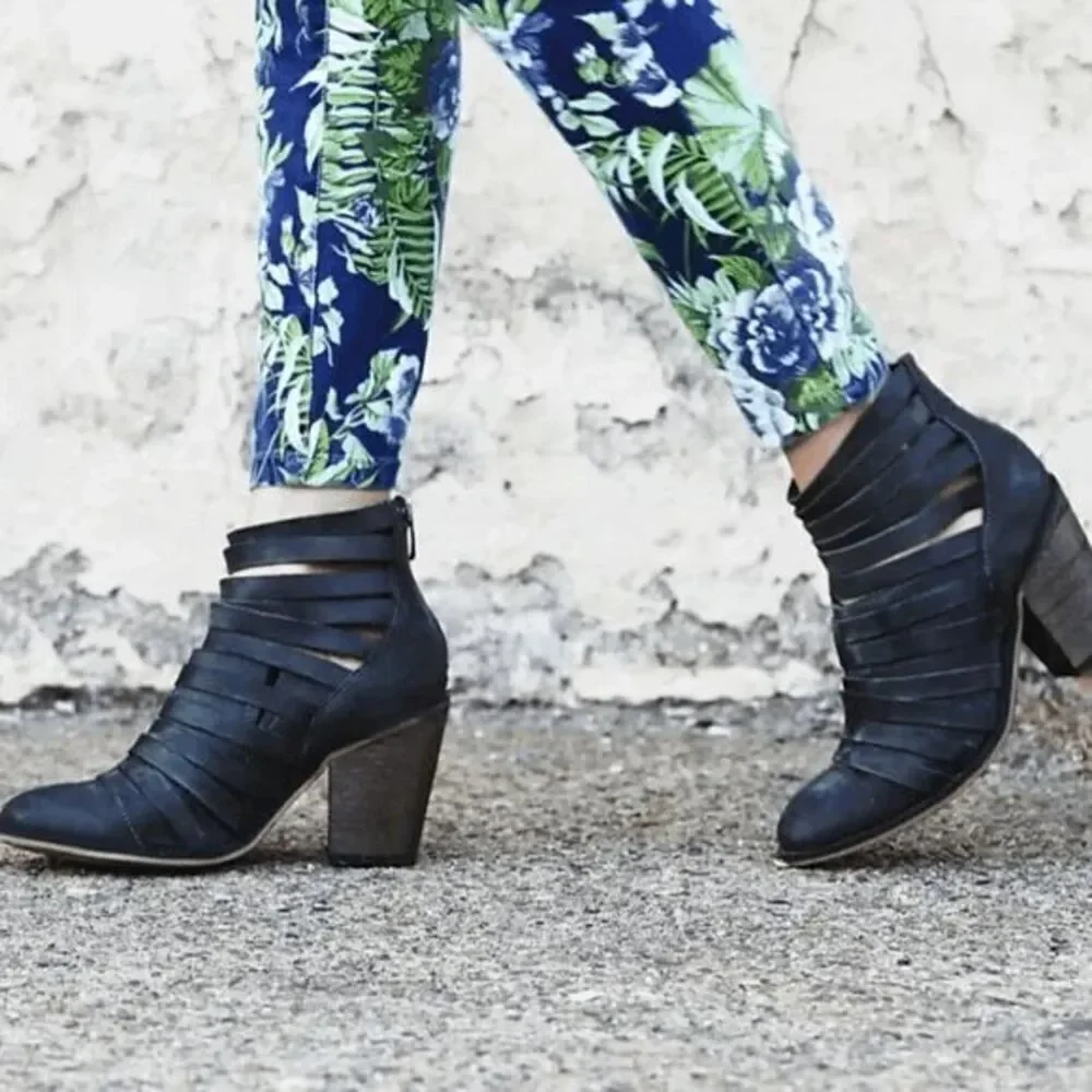 Free People Boho Hybrid Strappy Leather Women’s Ankle Bootie in Black EU37/6.5-7
